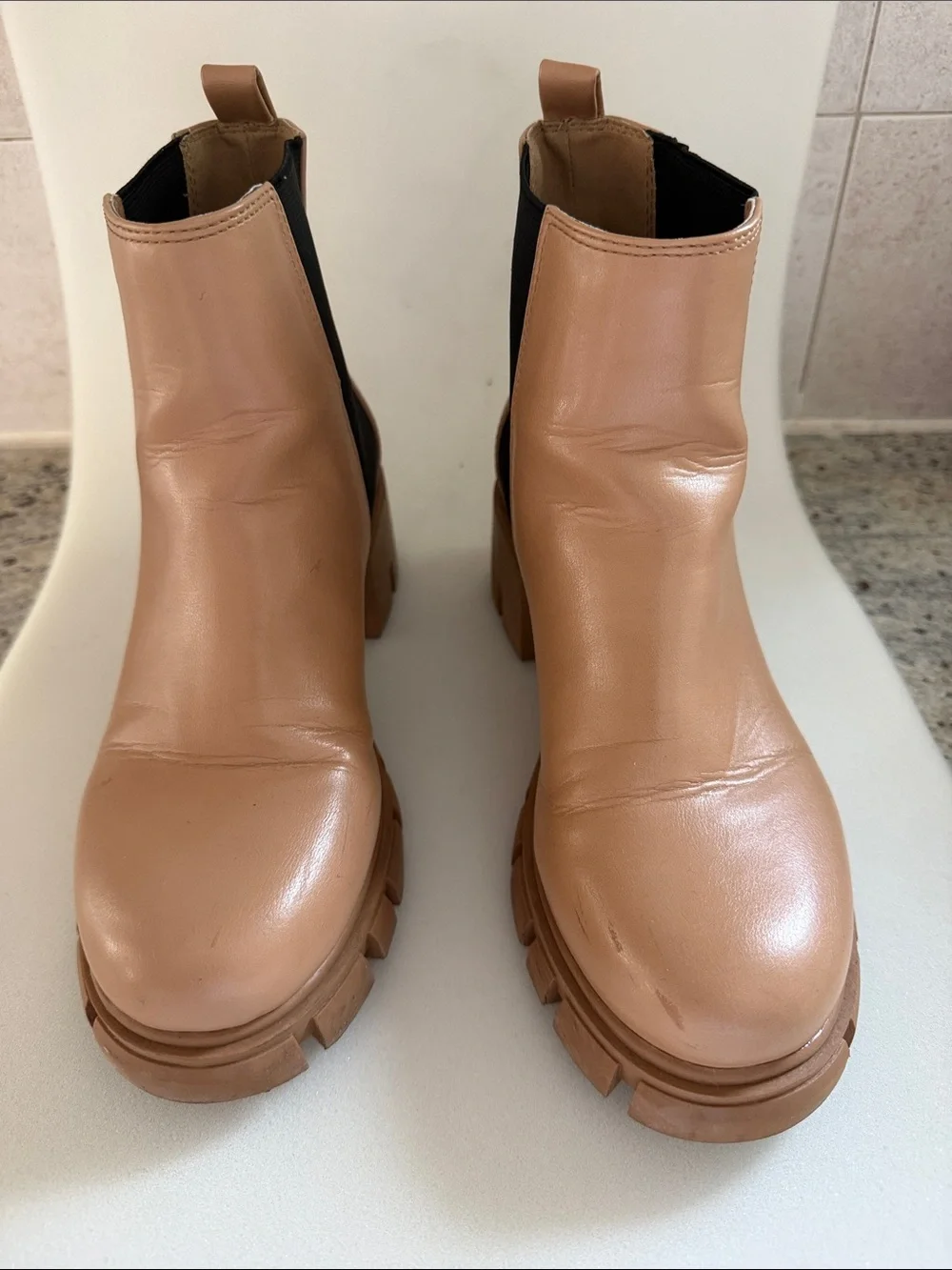 Guess Tan Chunky Chelsea Booties